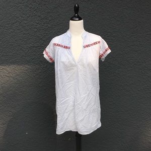 Striped Swim Coverup with Multicolor Embroidery